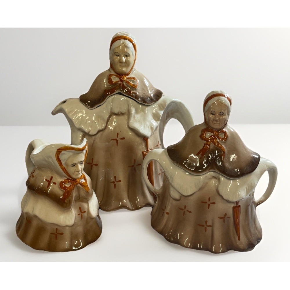 H.J. Wood Vintage 1938 Little‎ Old Lady Tea Set England Collectible 3 Pieces